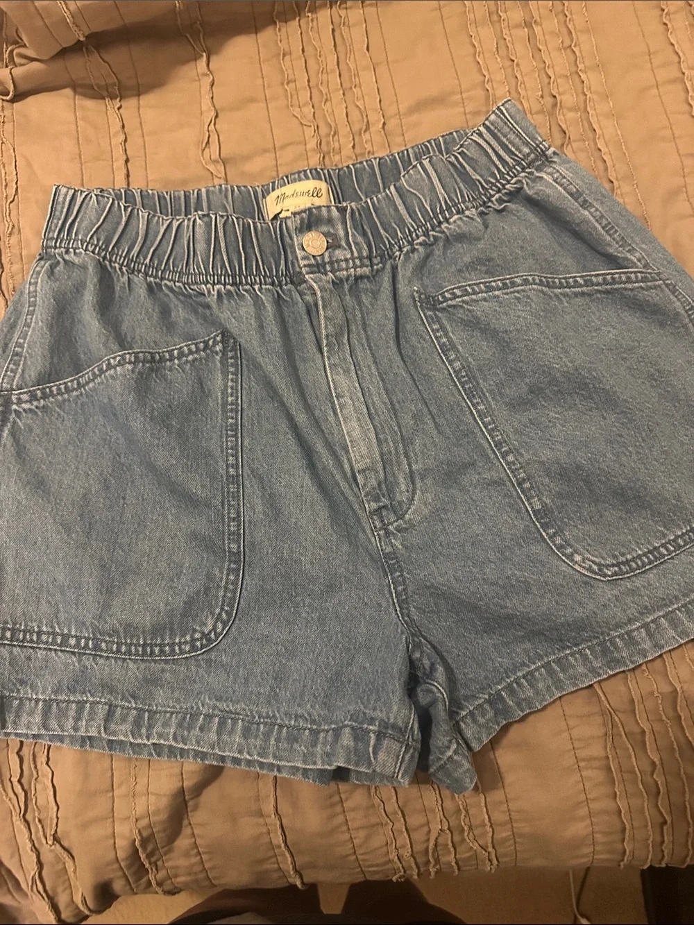 Madewell Elastic Waist Light Blue Denim Shorts